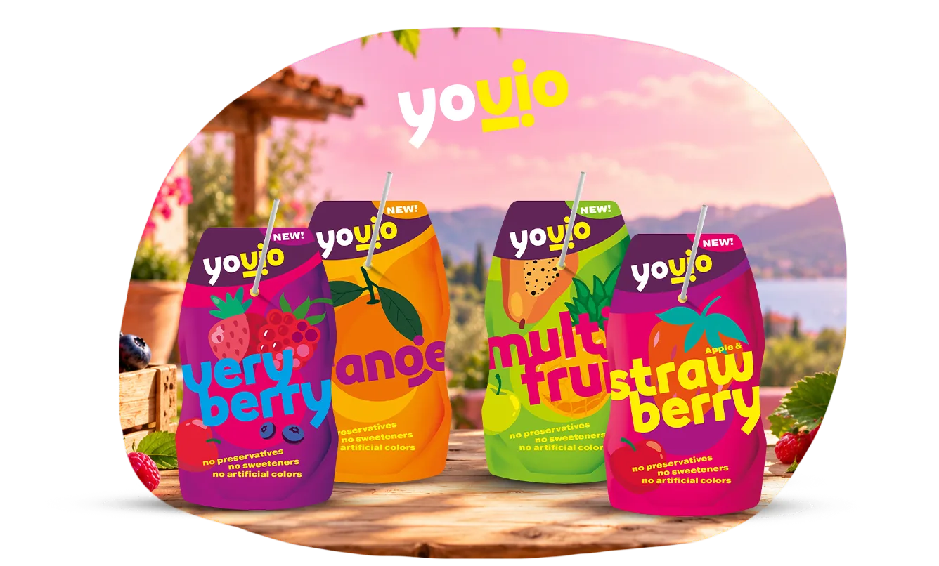 Yovio fruit drinks in four flavours